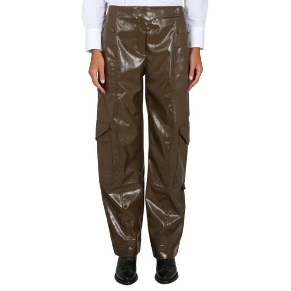 Ganni Glossy Faux Leather Trousers Dove Womens Size 36 4 S - Picture 6 of 14